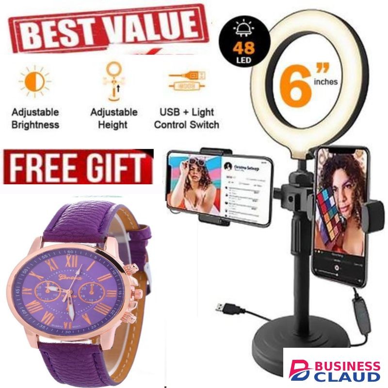 6Inch LED Selfie Ring Light & Tripod Stand 2 Phone Holders + BEST WATCH,
