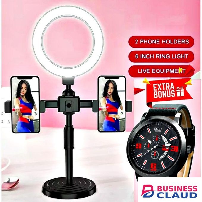 Adjustable Phone Stand Ring Light for Clear Lighting // Men Quartz Watch