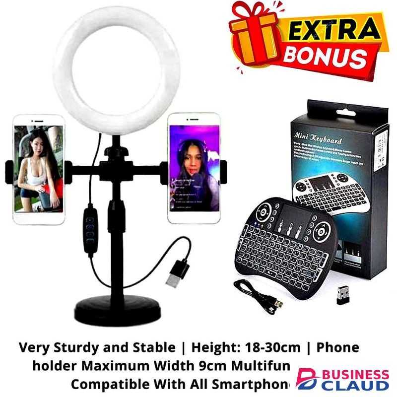Adjustable Phone Stand Ring Light for Clear Lighting // Mini Keyboard