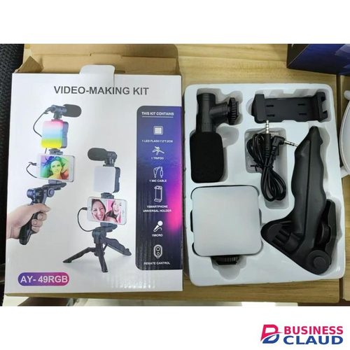 AY49 RGB LED Tripod Kit Lavalier Mic & Remote for TikTok YouTube Videos