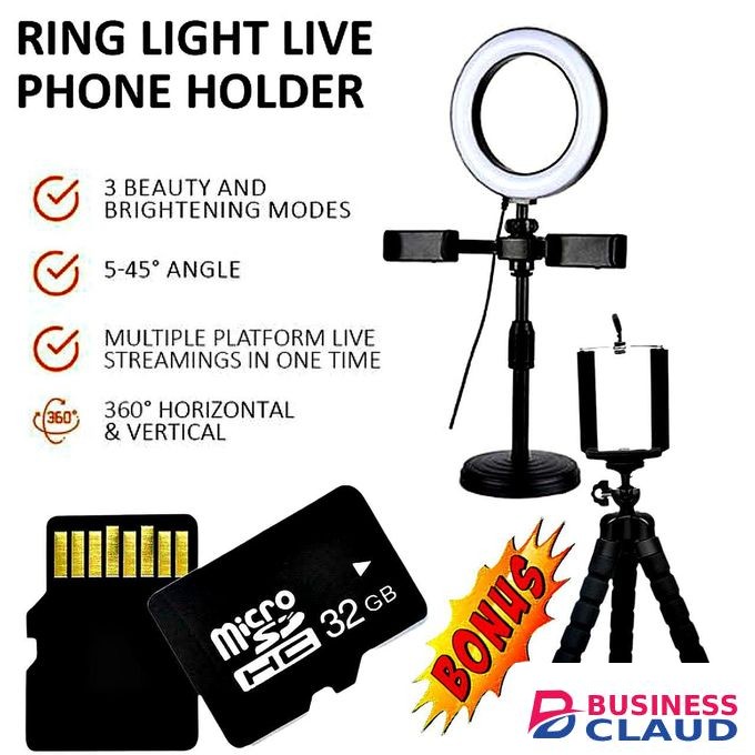 Adjustable Phone Stand Ring Light for Clear Lighting // Tripod Stand Selfie Stick // 32 GB Memory Card