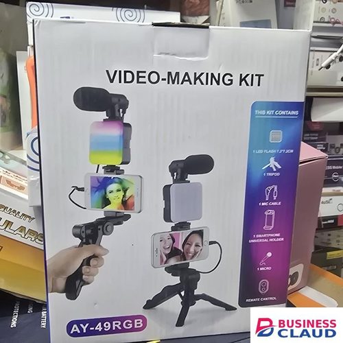 AY-49 RGB Video Light Kit for Live Streaming with Adjustable Tripod and Sound Mic