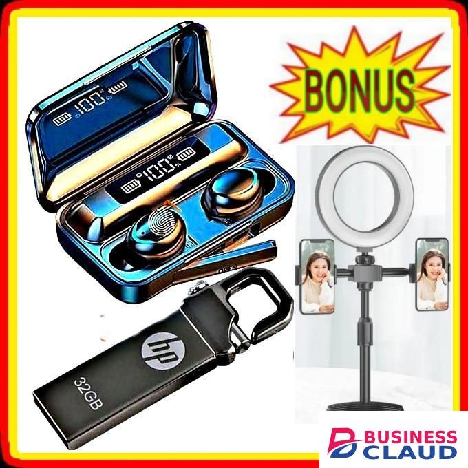 BEST LED Ring Light with Stand & Dual Phone Holder – USB Powered for Streaming & Recording + BONUS HIGH SPEED USB FLASH DRIVE 32GB & BLUETOOTH WIRELESS EARBUDS