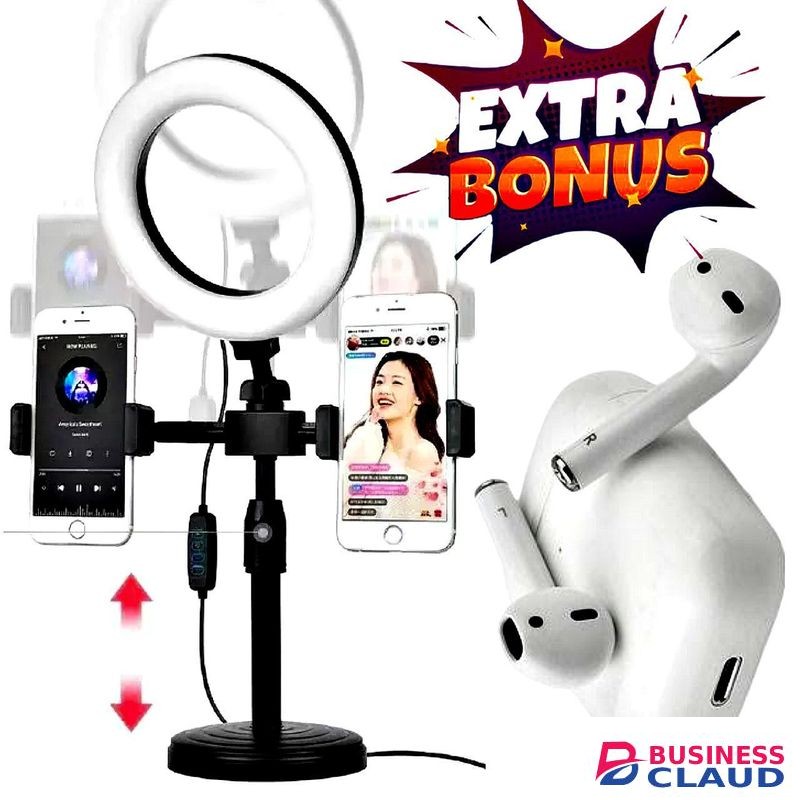 Adjustable Phone Stand Ring Light for Clear Lighting // i12 Bluetooth Earpods