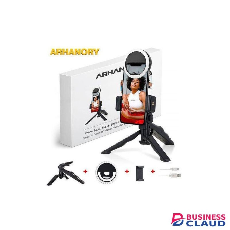 Aphanory Phone Tripod Stand Mobile Phone Holder Mount Ring Light Set Selfie Stick-Black