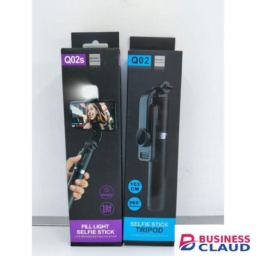 Model Q02s: 3-in-1 Selfie Stick Tripod with LED Fill Light - Bluetooth Remote - 104cm Extendable