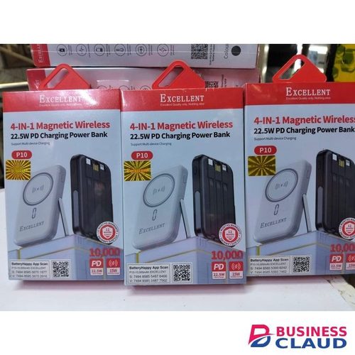 ExcellentP10 4-in-1 Magnetic Wireless 22.5W PD Charging Power Bank. It has a 10,000mAh capacity and supports both wired and wireless fast charging.-white