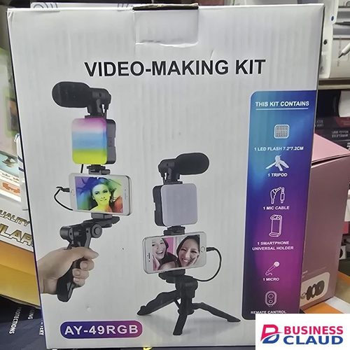 Full Video Kit with Mic, AY-49 RGB Light, Remote and Tripod for Home and Studio