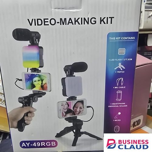 AY-49 RGB Video Kit with Noise-Reducing Mic and Stable Tripod for Filming