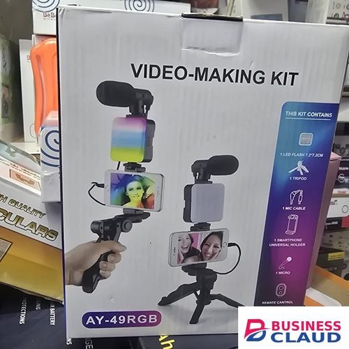 AY-49 RGB Tripod Kit with LED Light and Mic for Better Video Sound