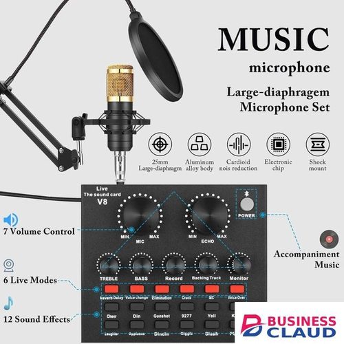 Microphone With V8 Sound Card BM800 Kit, Adjustable Tripod Stand