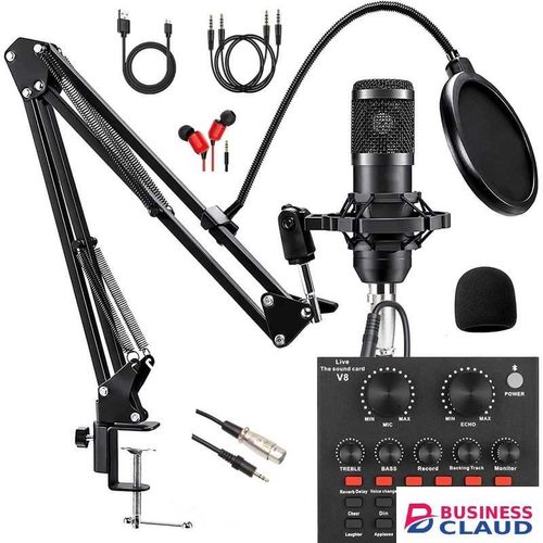 Microphone With V8 Sound Card BM800 Premium Recording Bundle, Adjustable Tripod Stand