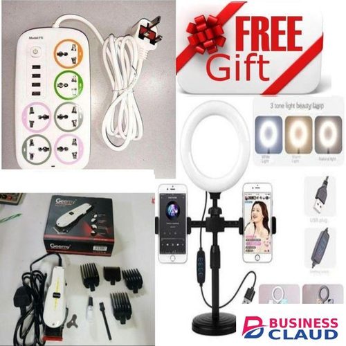 6 Way Power Extension Socket long Cable + electric shaving machine + ringlight tripod stand