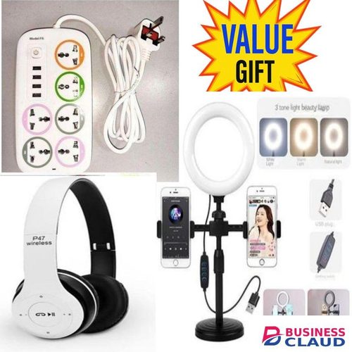 6 Way With 3 USB Ports Multiplug Power Extension Socket Power Cables + P47 HEADPHONES AND RINGLIGHT TRIPOD STAND