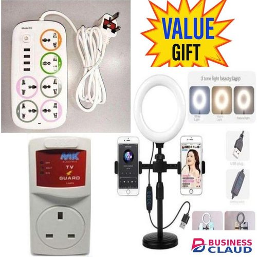 MK TV GUARD FOR SMART TV // QUALITY TV GUARD FOR DIGITAL SMART TV + 6 WAY POWER EXTENSION + RINGLIGHT TRIPOD STAND WITH 2 PHONE HOLDERSW
