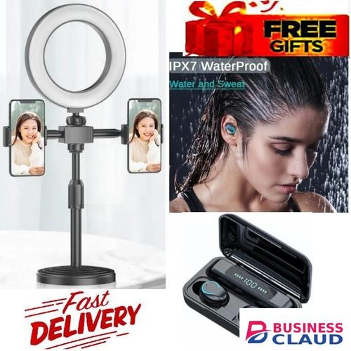 Best Value Ring Light with Adjustable Stand – Built for Durability // Portable Ring Light with Stand – Perfect for TikTok Selfie Videos + FREE GIFT BLUETOOTH WIRELESS EARBUDS // EARPODS