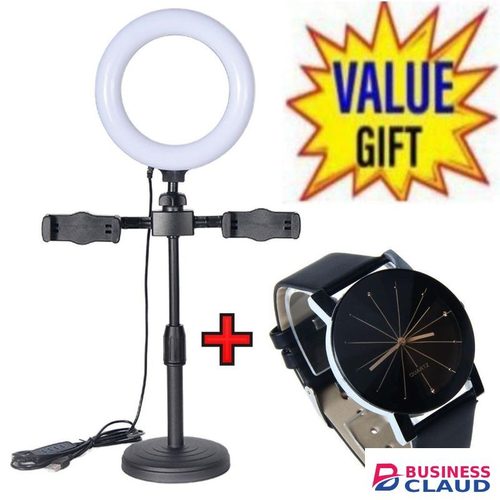 6"LED Ring Light Dimmable Video Makeup Selfie Night Light +Watch