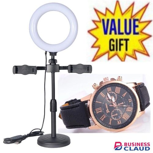 6"LED Ring Light Dimmable Video Makeup Selfie Night Light + Black Watch