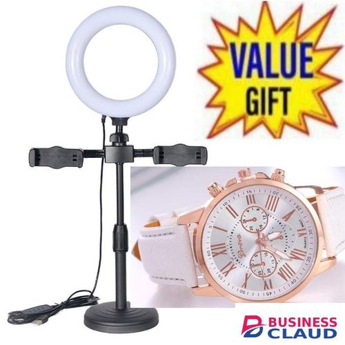 6"LED Ring Light Dimmable Video Makeup Selfie Night Light + White Watch