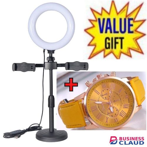 6"LED Ring Light Dimmable Video Makeup Selfie Night Light + Yellow Watch