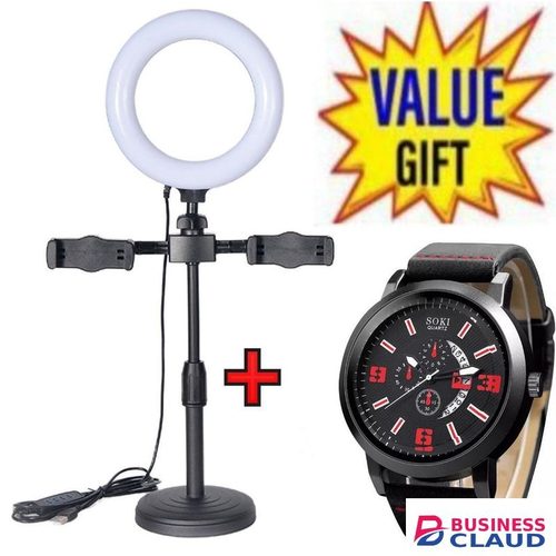 6"LED Ring Light Dimmable Video Makeup Selfie Night Light + LUXURY MEN WATCH