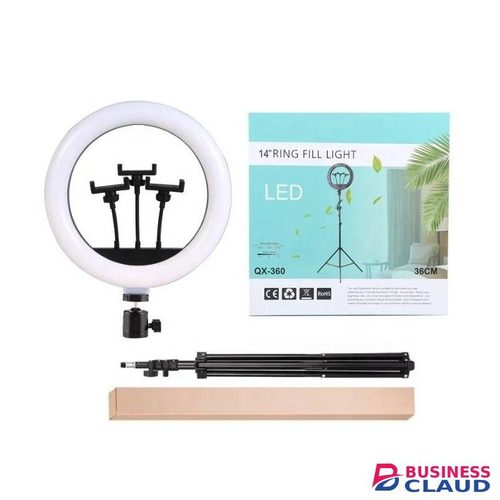QX360 14-Inch LED Ring Light with 360° Phone Holder and Adjustable Tripod for Streaming