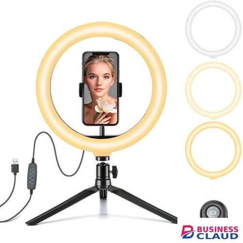 Selfie Ring Light 10" with Tripod Stand and Phone Holder, LED Ring Light for Desk with 3 Light Modes & 10 Brightness Level for Selfie, YouTube, Makeup, Live Streaming