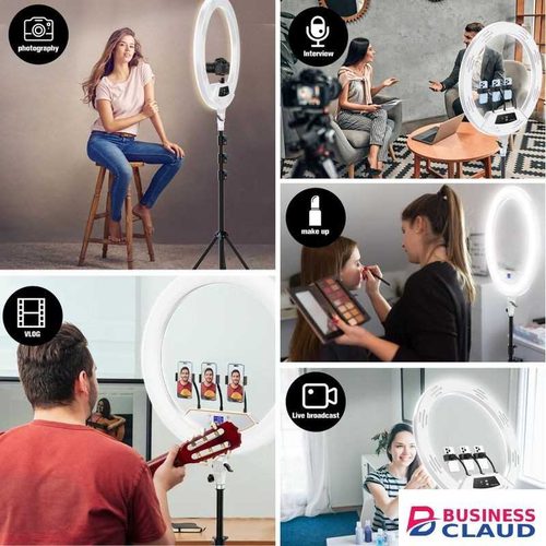 18 Inch Ring Light with Tripod Stand, Dimmable 58W 5500K LED Circle Light for TikTok/Live Stream/Makeup/YouTube with Carrying Bag,Compatible Camera and Phone