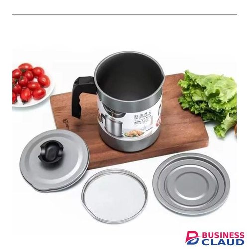 Oil Filter Pot Stainless Steel 1.7L, Reusable Cooking Oil Strainer Container, Durable Kitchen Oil Filtration Jug for Frying, Easy Pouring, Heat-Resistant Handle