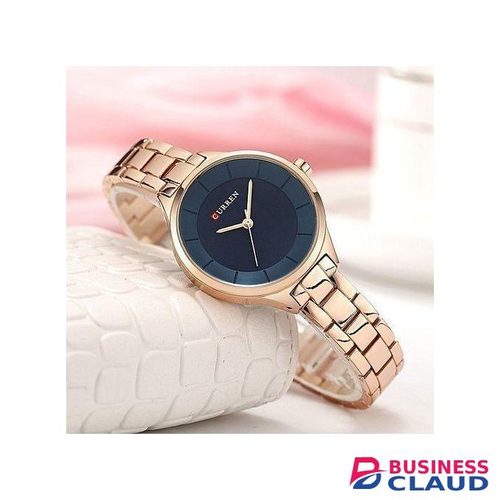 Rose Gold Blue Fashion Women's Watches 30 meters waterproof Bracelet Strap Quartz movement Waterproof Round shape