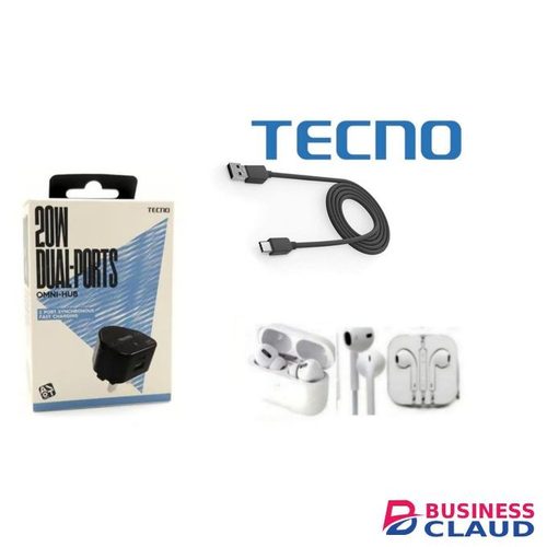 Tecno 20W Dual Port 2 In 1 Travel-Friendly Adapter Design