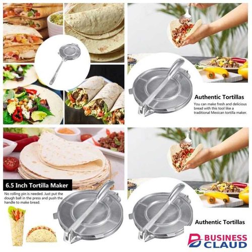Making Chapati has never been this easy 6.5 inch Tortilla Maker Press Heavy Aluminum Foldable Kitchen Gadget for Flatbread, Pie, and Bakeware Accessories Silver