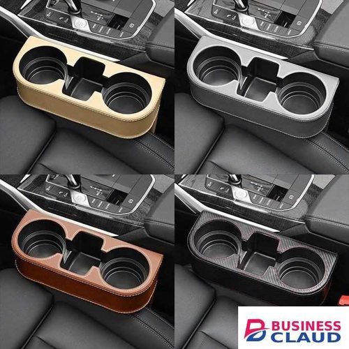Car Cup Holder with Phone Holder and Double Side Storage for Car Seats Premium Leather Organizer Drink Bottle and Gadget Holder
