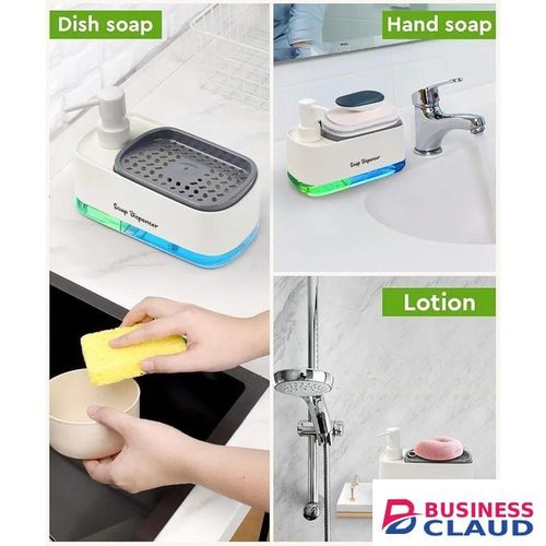 2-in-1 Hand and Dish Liquid Soap Dispenser Set with Integrated Sponge Holder - Dual Compartment Countertop Soap Pump Organizer for Kitchen Sink and Bathroom - Modern Kitchen Storage Gadget