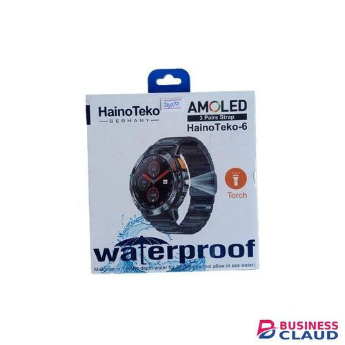 Haino Teko -6 Waterproof Super Slim Smart Watch With 3 Straps and Torch Black Color