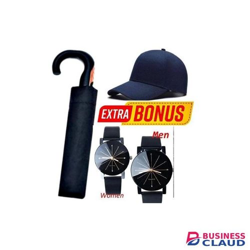TWO ELEGANT HIGH QUALITY QUARTZ WATCH // LUXURIOUS WRIST WATCHES For MEN & HUSBAND // GENTLEMEN + EXTRA CHECKED UMBRELLA COMPACT SIZE WITH OPENING SWITCH & Cap
