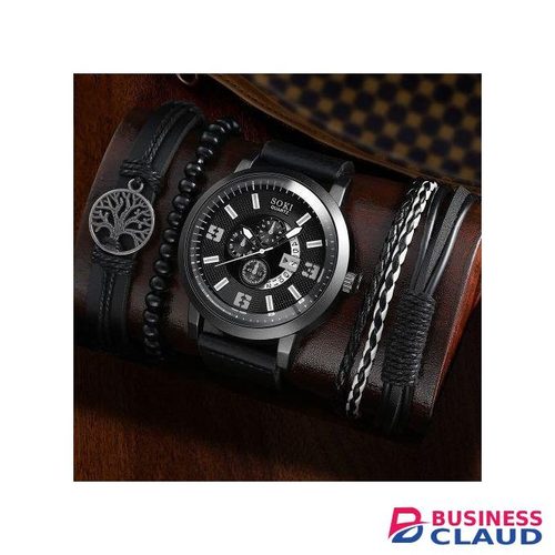 BEST Men's Business Quartz Watch + Bracelet Classic Watch Set - Black