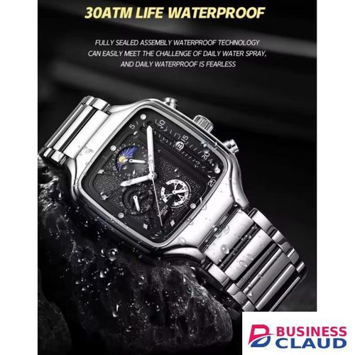 NEW NIBOSI Gents Watch Model 2573 – Stainless Steel, Moon Phase Display, Luminous & Water Resistant