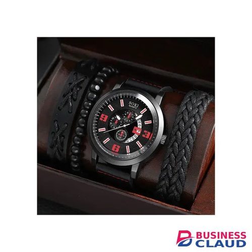 6272 4 PCS/SET CASUAL LEATHER STRAP NUMBER DATE QUARTZ WRISTWATCH MAN SIMPLE SPORT STYLE MALE CLOCK