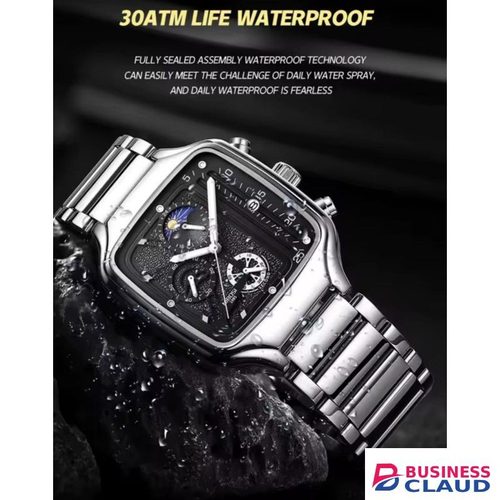 NIBOSI 2573 Men’s Stainless Steel Watch – Stylish Quartz Movement with Moonphase & Date Display