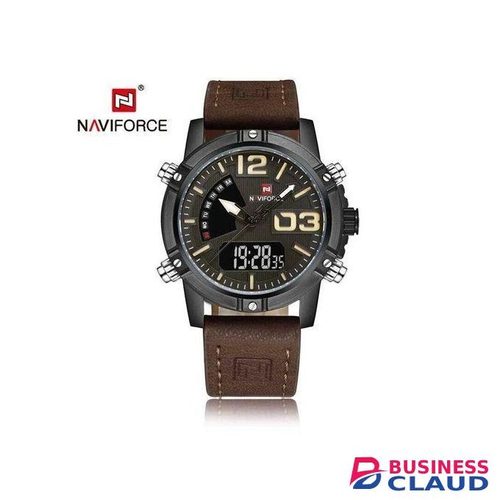 Naviforce Mens Watch NF9065 Brown Leather Strap Elegant Simple Analog