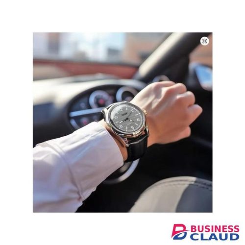 Gray Bezel, dark leather strapped business men quartz watch