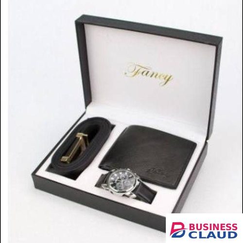 Fancy Black Men's Gift Set ( 1 Watch, 1 Wallet, 1 Belt )