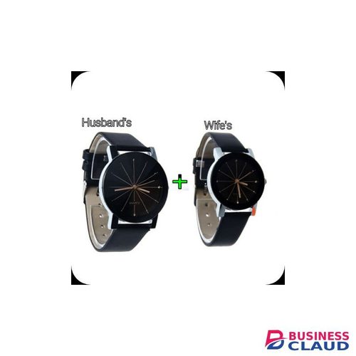 Smart Couples Leather Wrist Watch Black