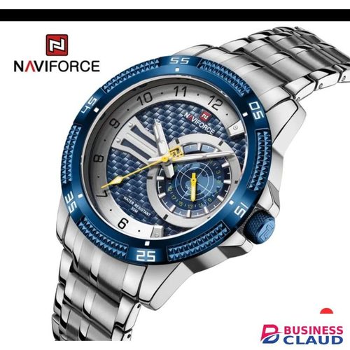 Naviforce NF 9206 Silver Stainless Steel Chronograph Watch For Men - Royal Blue & Silver