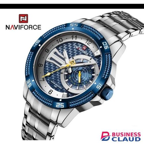 Naviforce NF9206 Silver Stainless Steel Chronograph Watch For Men - Royal Blue & Silver