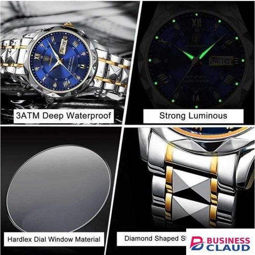 POEDAGAR 615 Men Watch For Sports Waterproof Luminous Stainless Steel - Blue & Silver