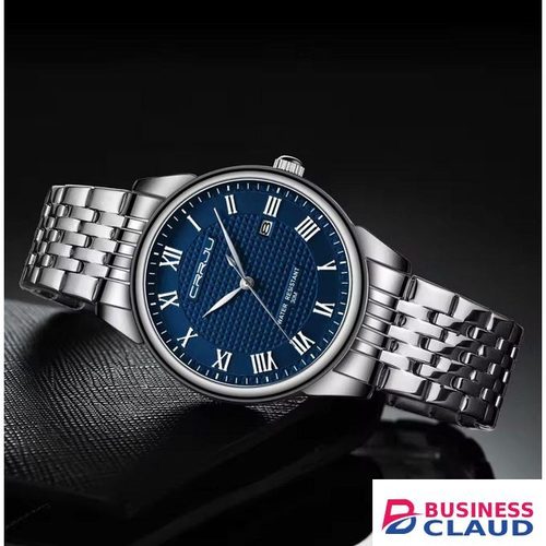 Crrju 5010 Men's Quartz Luxury Waterproof Stainless Steel Watch - Blue Silver