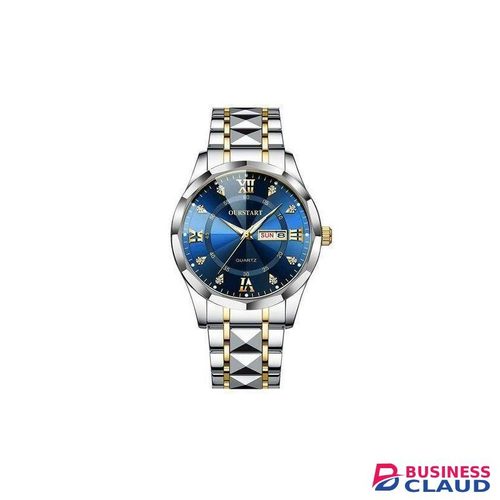 Men's Quartz Business Stainless Steel Luminous Dual Calendar Watch - Silver/Blue