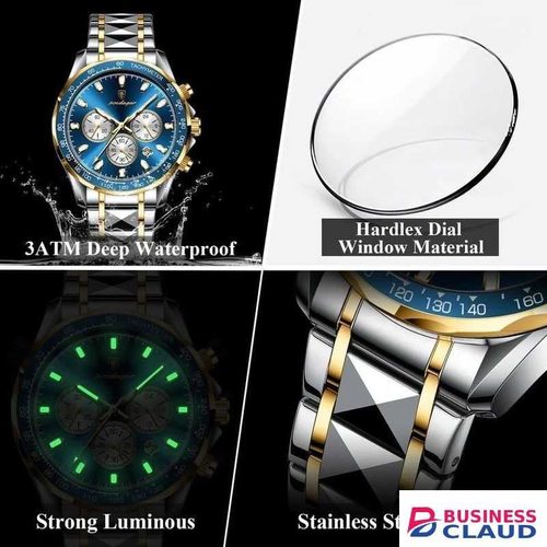 POEDAGAR 815 Luxury Sports Watch Men Quartz Waterproof Luminous Date Chronograph Men’s Watches -Blue & Silver